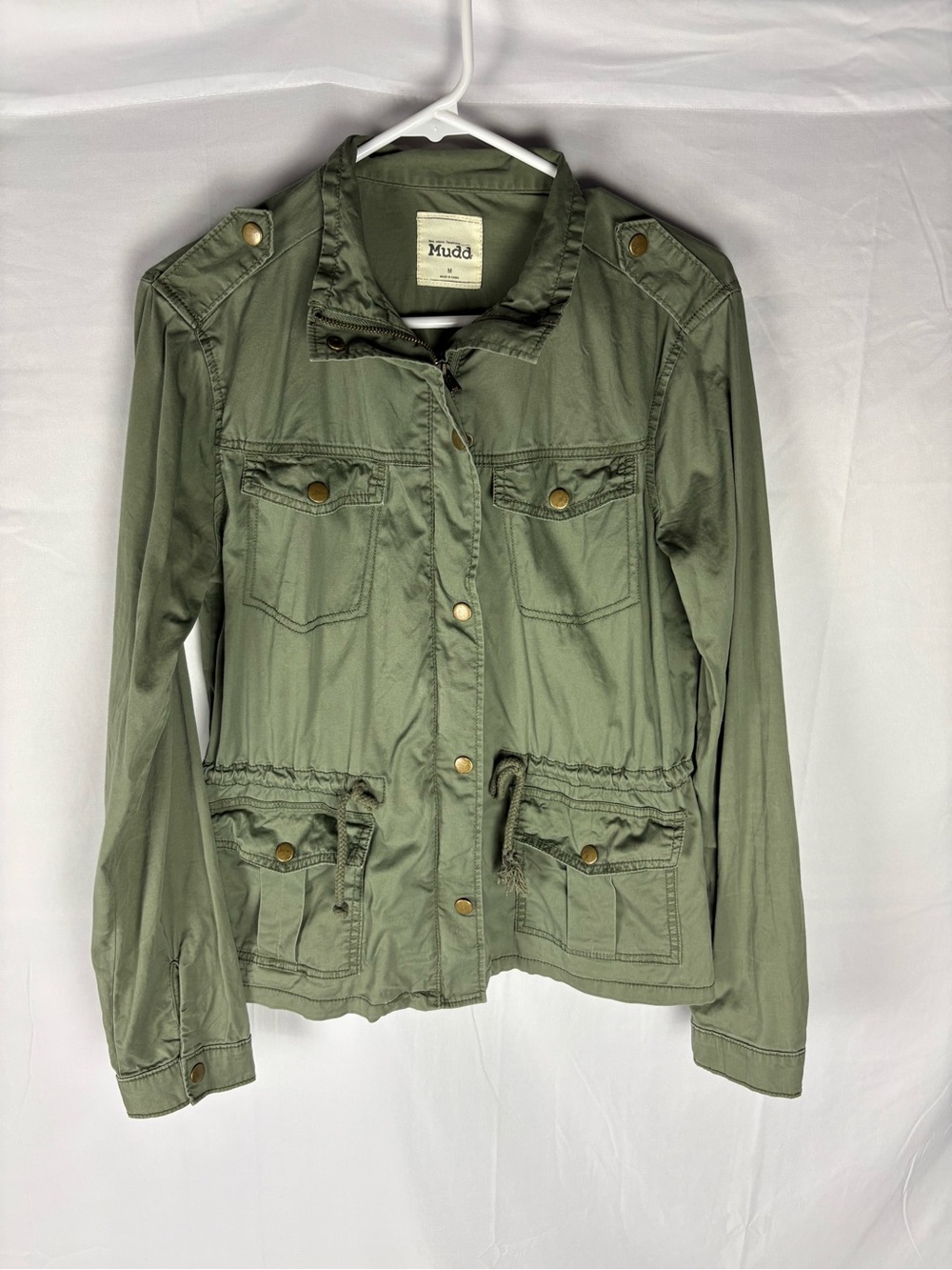 MUDD Olive green utility cargo jacket buttons pockets Cotton M Gorpcore